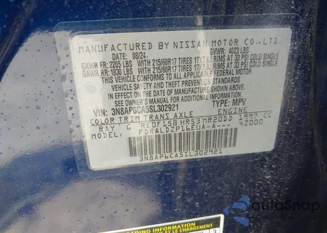 2025 Nissan Kicks Sv Fwd from USA, damaged, VIN 3N8AP6CA5SL302921